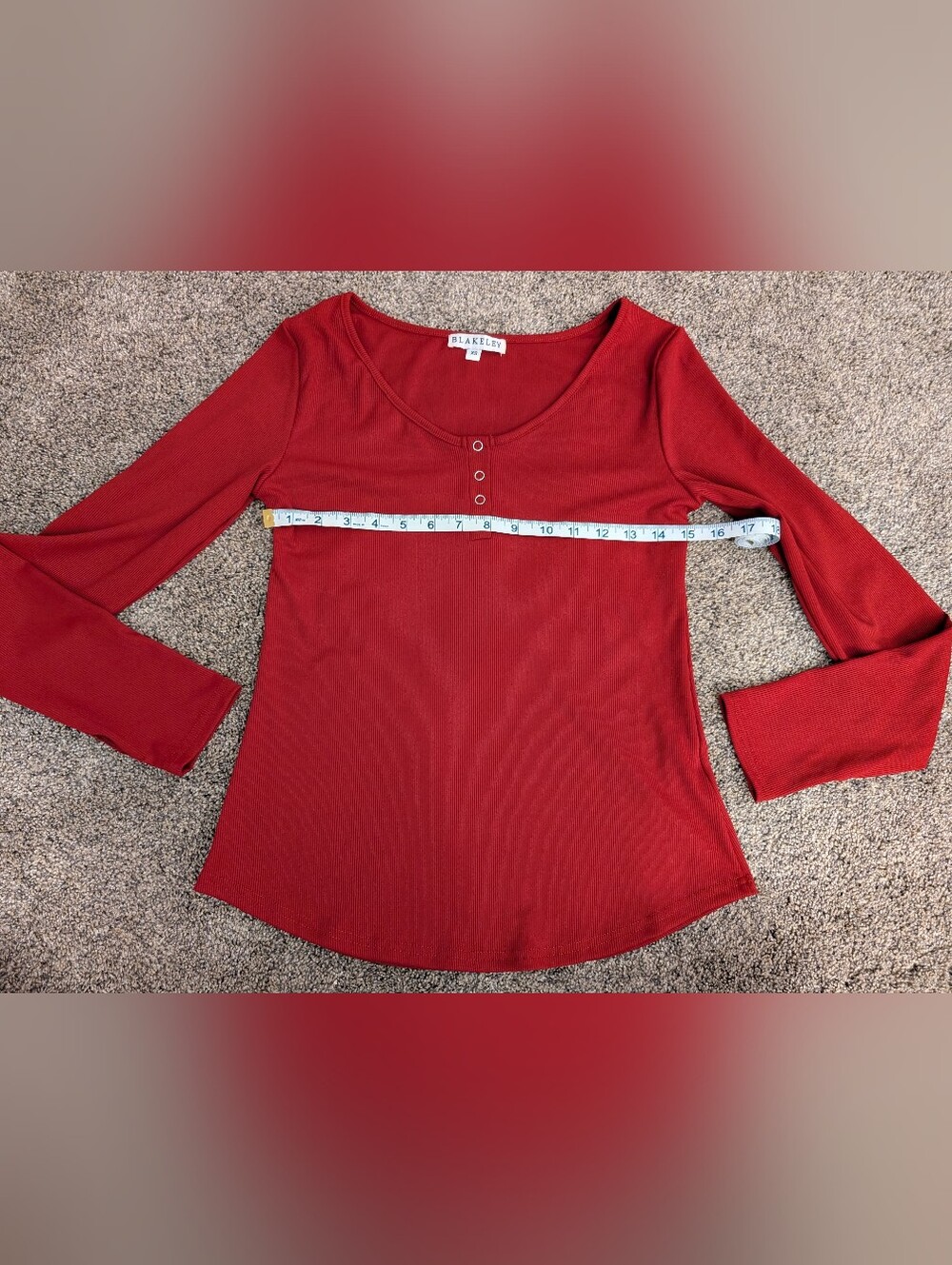 NWOT Blakely Red Ribbed Henley Long Sleeve Top Size XS